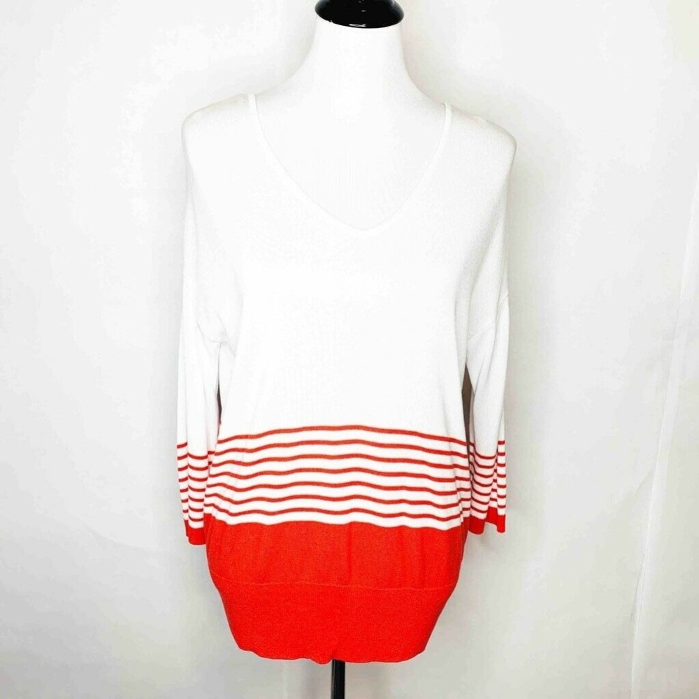 Heart N Crush Sweater White Red Stripe V-neck M